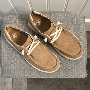 Ariat Women Embossed Tan Loafers